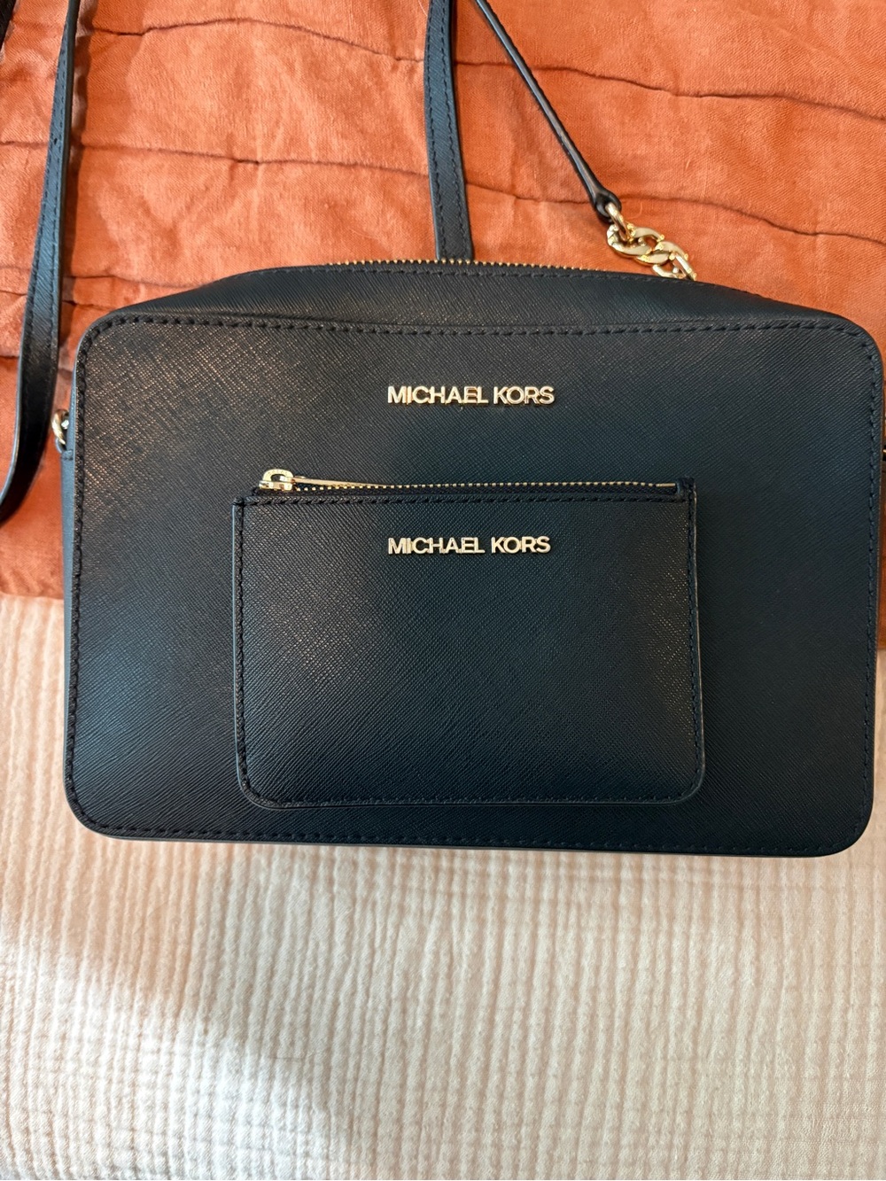 Michael Kors Black Crossbody and Wallet, Gold Hardware